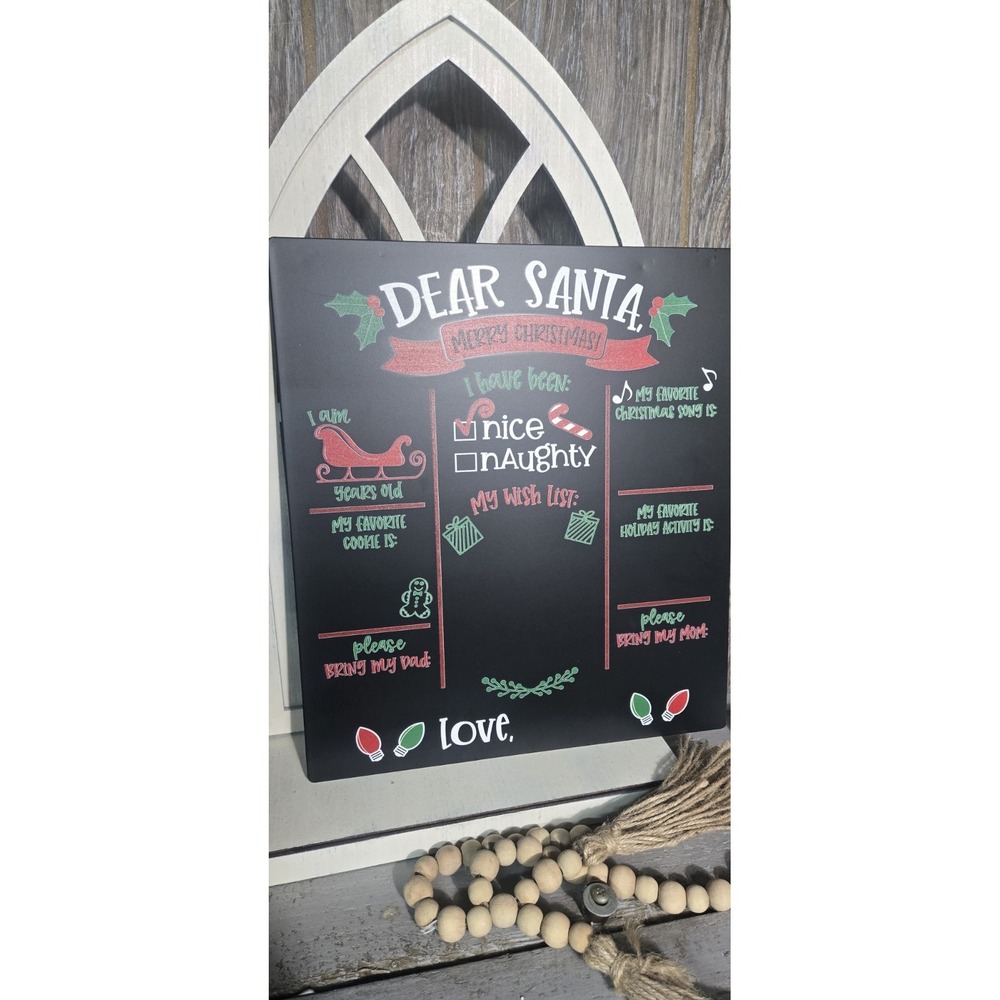 NEW Christmas‎ Sign DEAR SANTA Chalk Board Sign Decor Fill In Blanks Metal